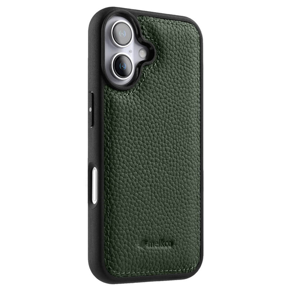 Силиконов, зелен кейс - гръб от естествена кожа за iPhone 16