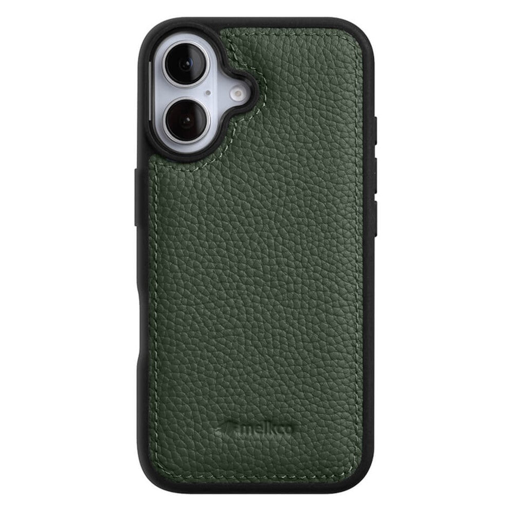 Силиконов, зелен кейс - гръб от естествена кожа за iPhone 16