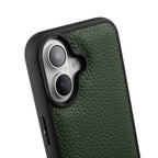 Силиконов, зелен кейс - гръб от естествена кожа за iPhone 16