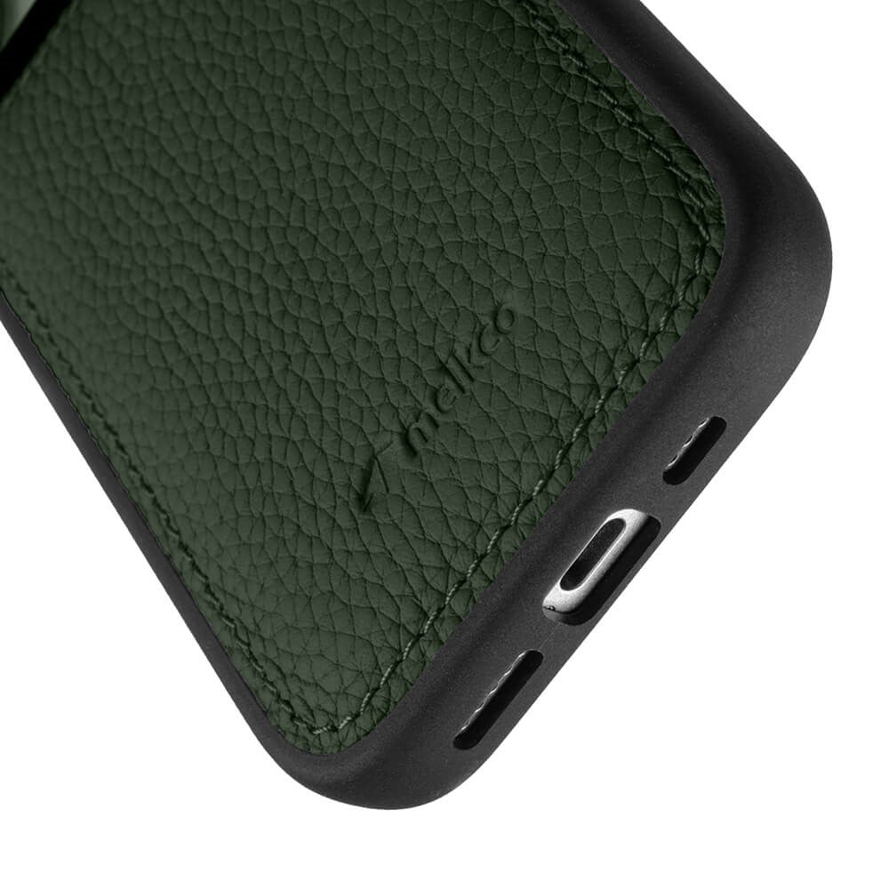 Силиконов, зелен кейс - гръб от естествена кожа за iPhone 16