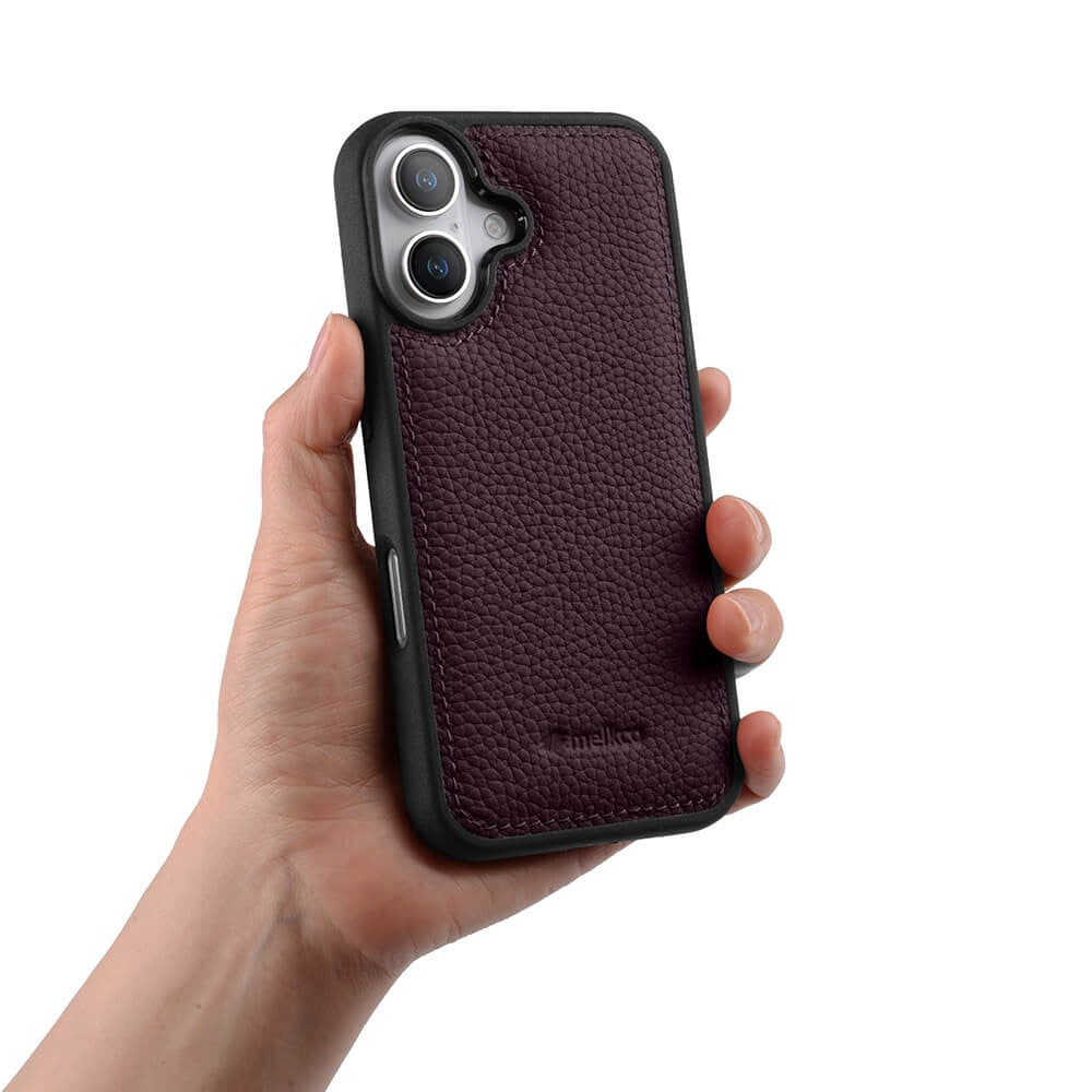 Силиконов, лилав кейс - гръб от естествена кожа за iPhone 16