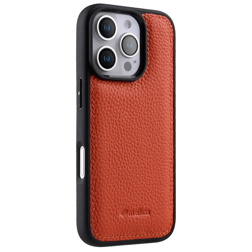 Силиконов, оранжев кейс - гръб от естествена кожа за iPhone 16 Pro