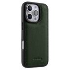 Силиконов, зелен кейс - гръб от естествена кожа за iPhone 16 Pro