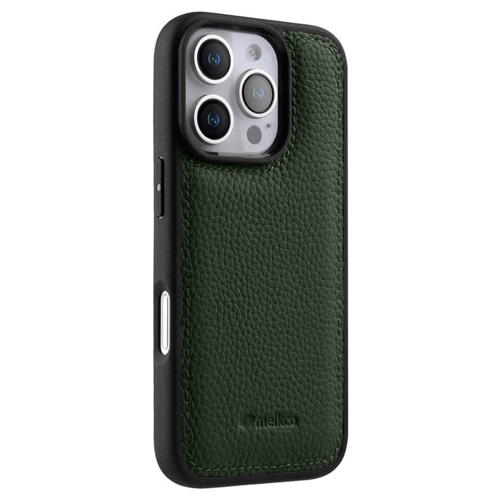 Силиконов, зелен кейс - гръб от естествена кожа за iPhone 16 Pro