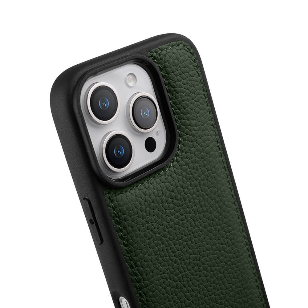Силиконов, зелен кейс - гръб от естествена кожа за iPhone 16 Pro
