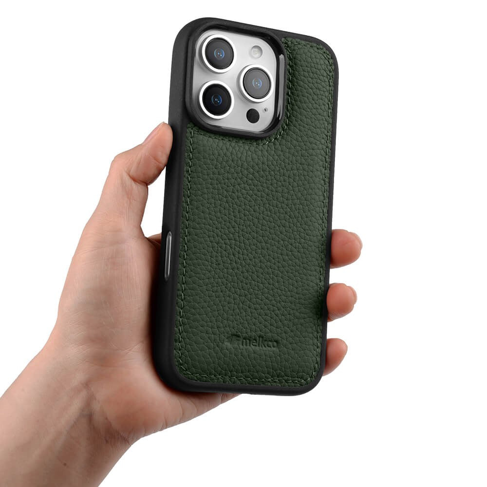 Силиконов, зелен кейс - гръб от естествена кожа за iPhone 16 Pro