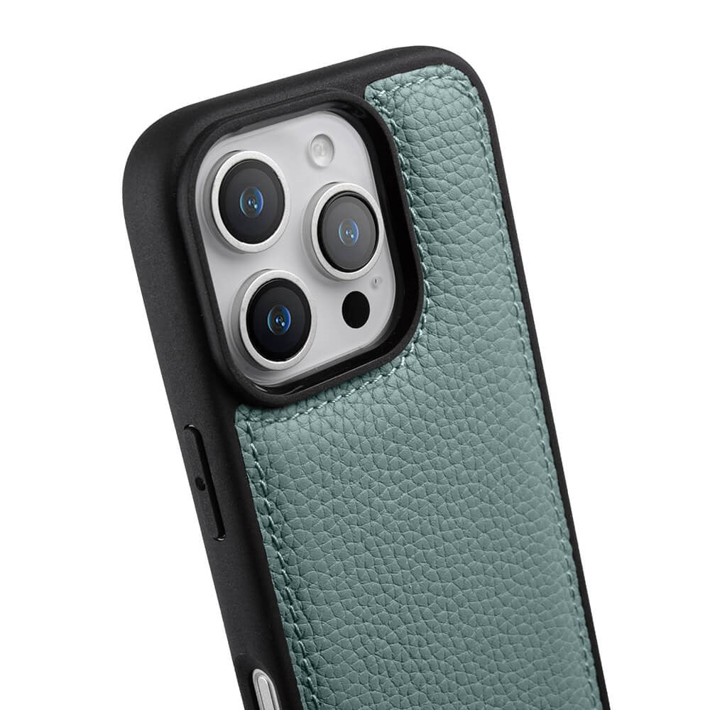 Силиконов, син кейс - гръб от естествена кожа за iPhone 16 Pro