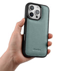 Силиконов, син кейс - гръб от естествена кожа за iPhone 16 Pro
