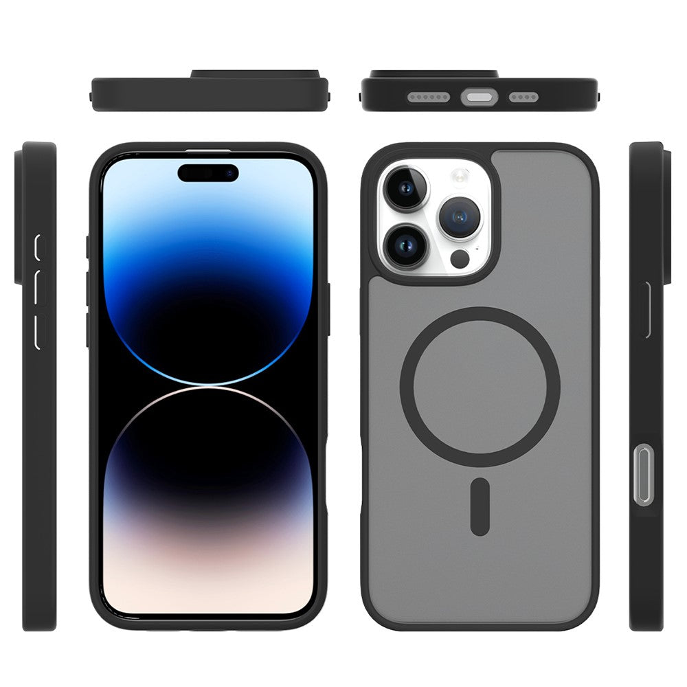 Силиконов, черен кейс - матов гръб, MagSafe за iPhone 16 Pro