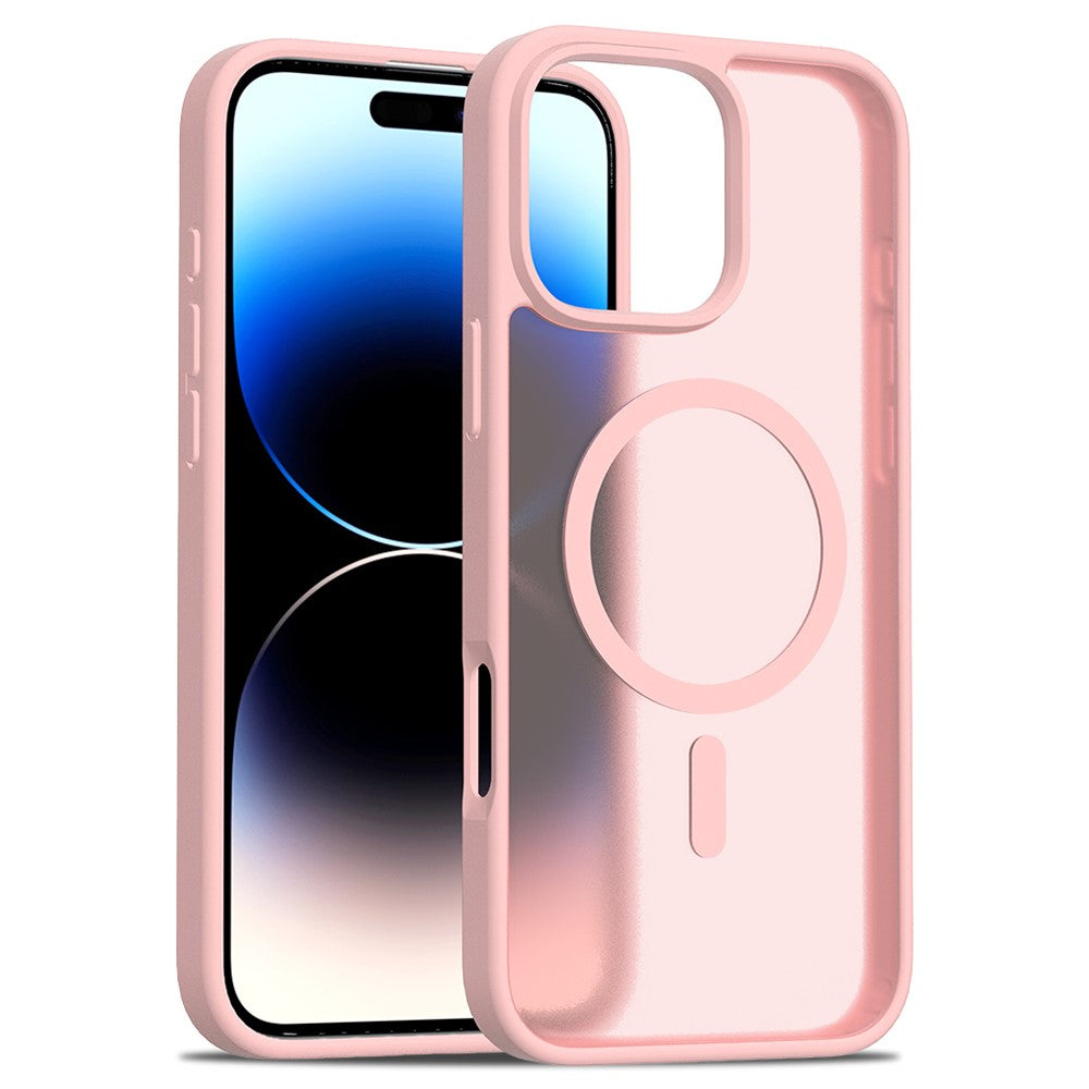 Силиконов, розов кейс - матов гръб, MagSafe за iPhone 16 Pro