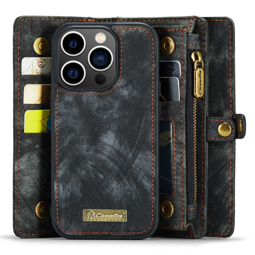 Кожен, черен калъф и портмоне - 2 в 1 за iPhone 14 Pro Max