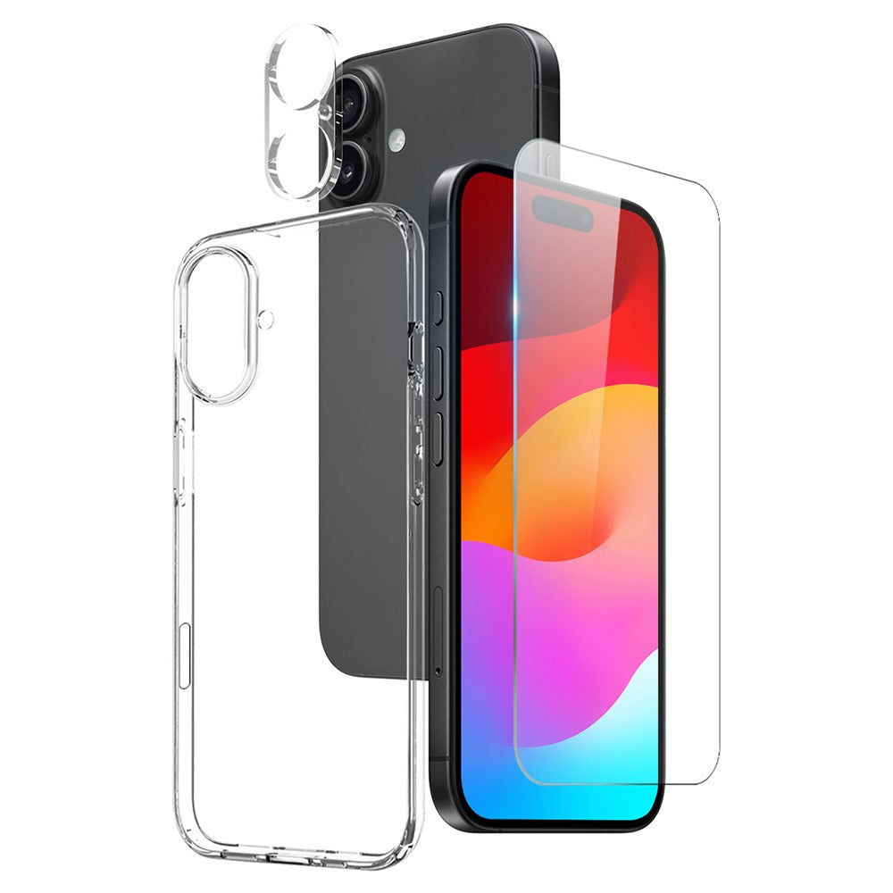 Комплект 3 в 1 за iPhone 17 - тънък кейс, стъклен протектор за дисплей и за камера