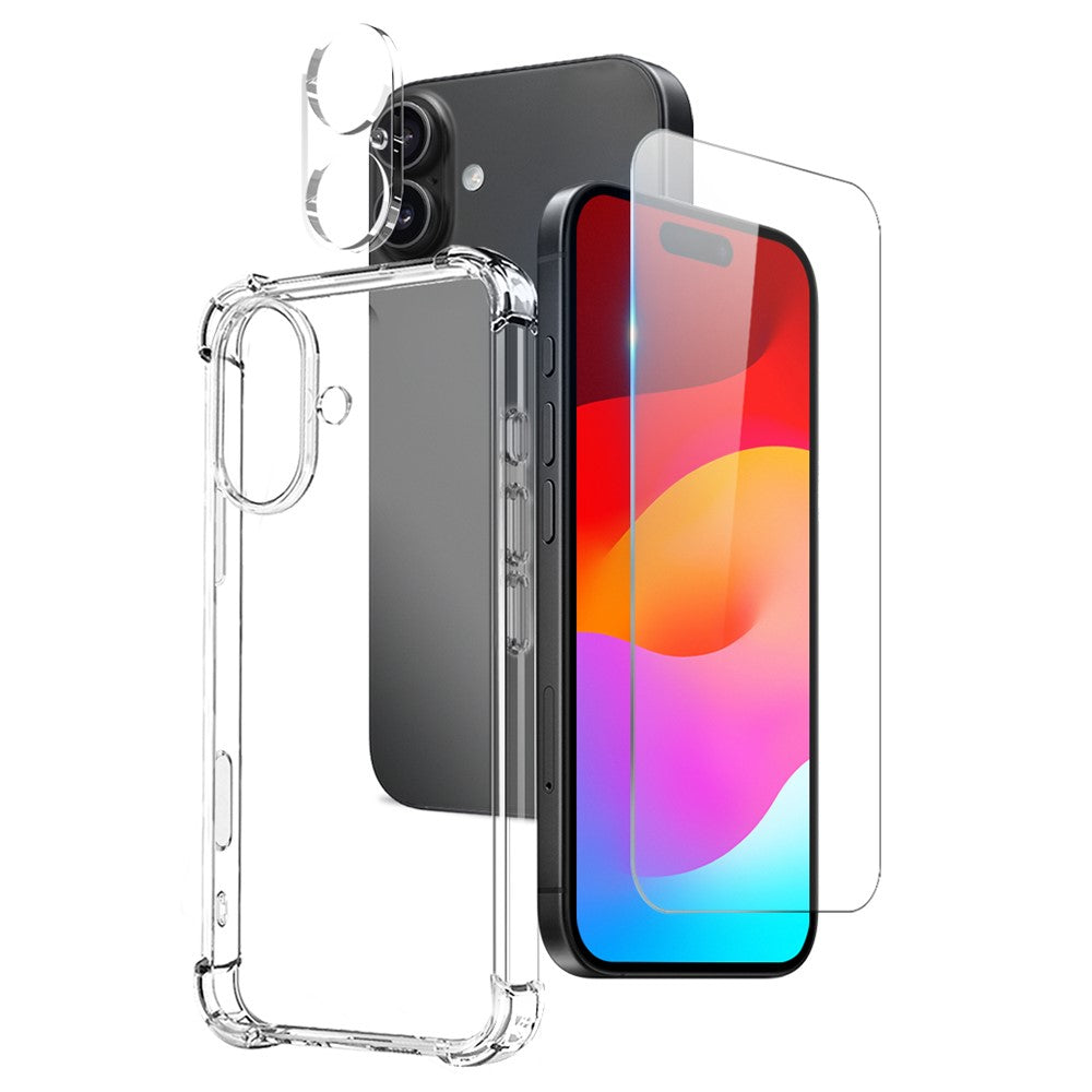 Комплект 3 в 1 за iPhone 17 - удароустойчив кейс, стъклен протектор за дисплей и за камера