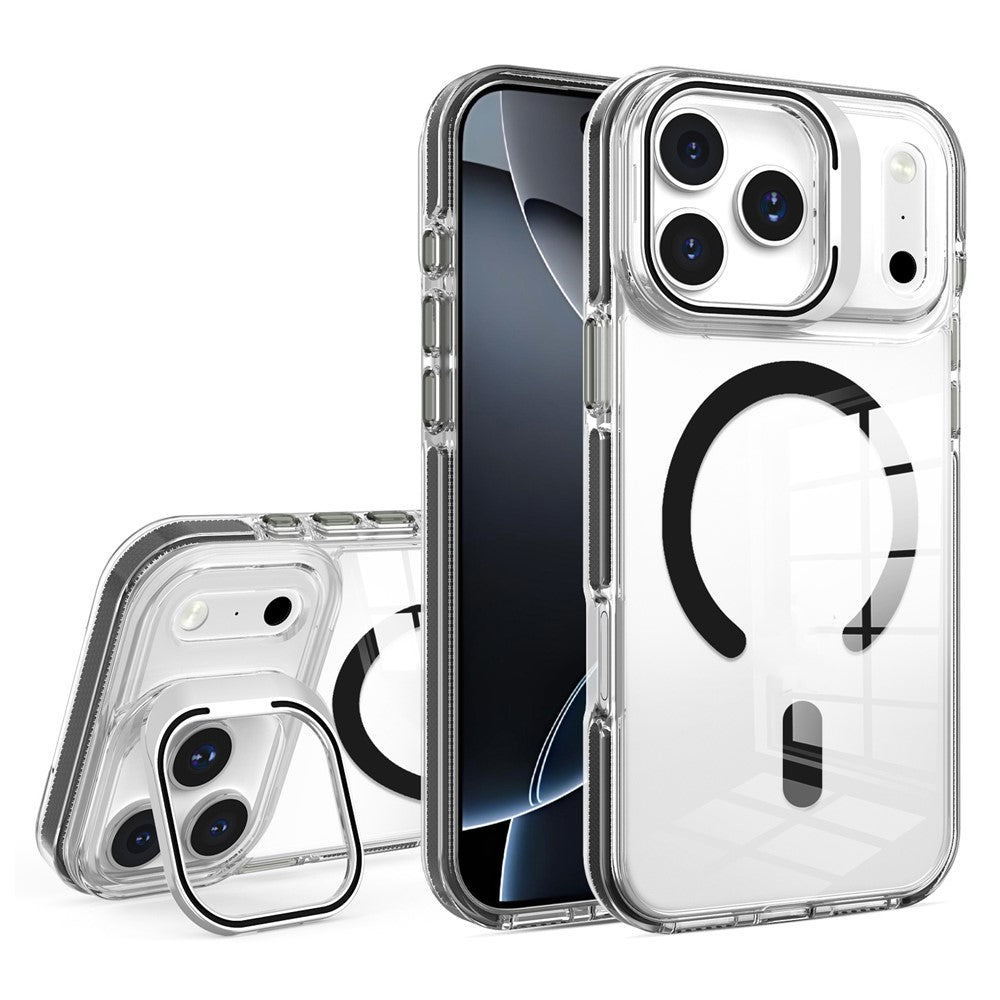 Силиконов, черен кейс за iPhone 17 Pro Max - стойка, удароустойчив, поддържа MagSafe