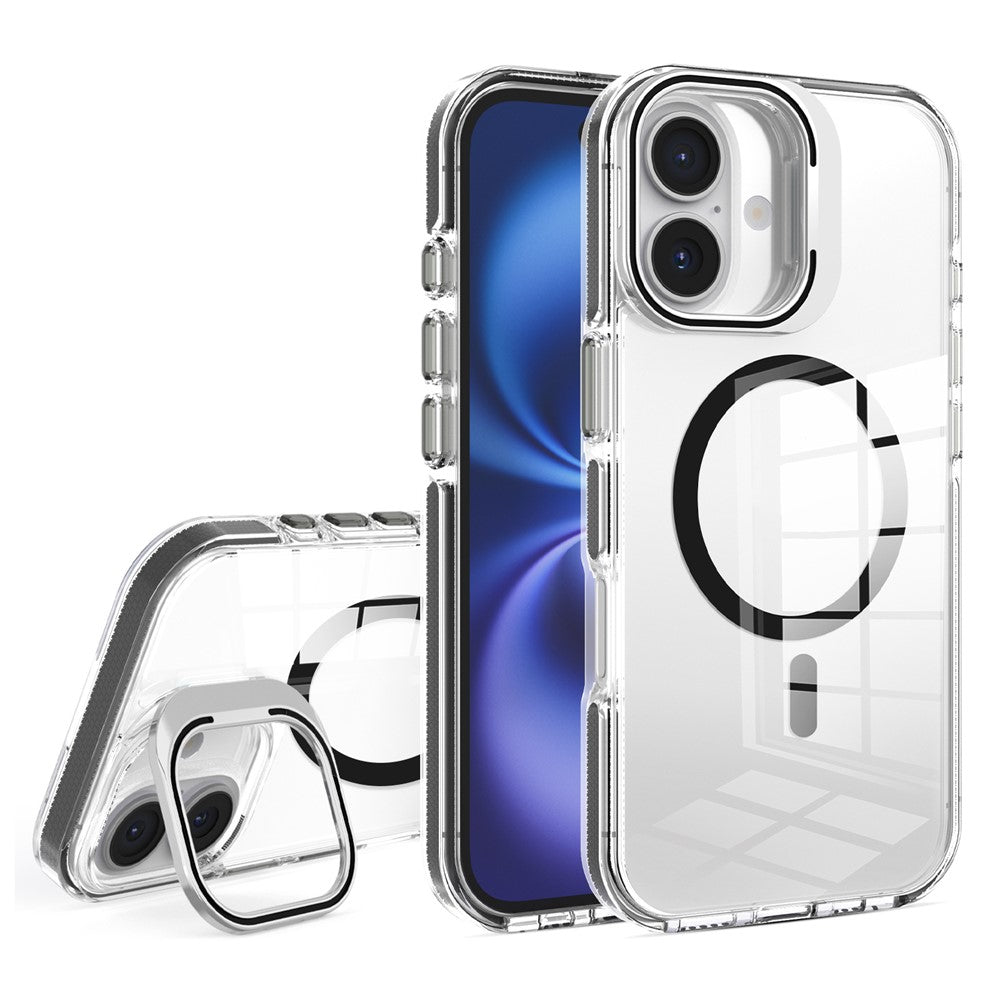 Силиконов, черен кейс за iPhone 17 - стойка, удароустойчив, поддържа MagSafe