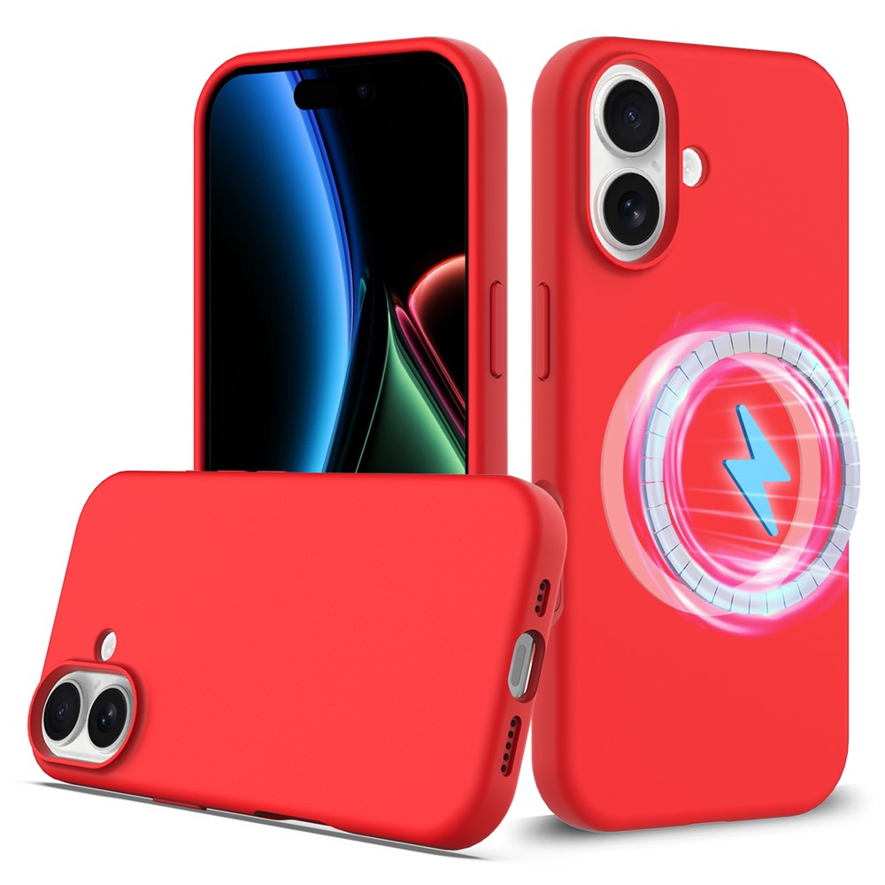 Силиконов, червен кейс за iPhone 17 - поддържа MagSafe