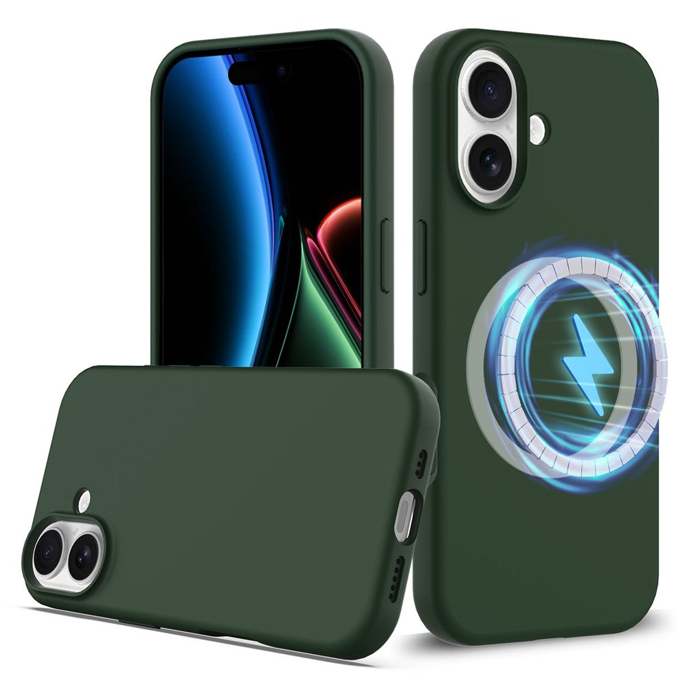 Силиконов, зелен кейс за iPhone 17 - поддържа MagSafe