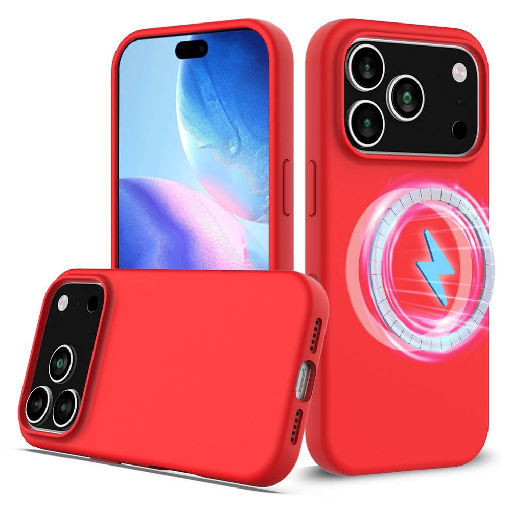 Силиконов, червен кейс за iPhone 17 Pro Max - поддържа MagSafe