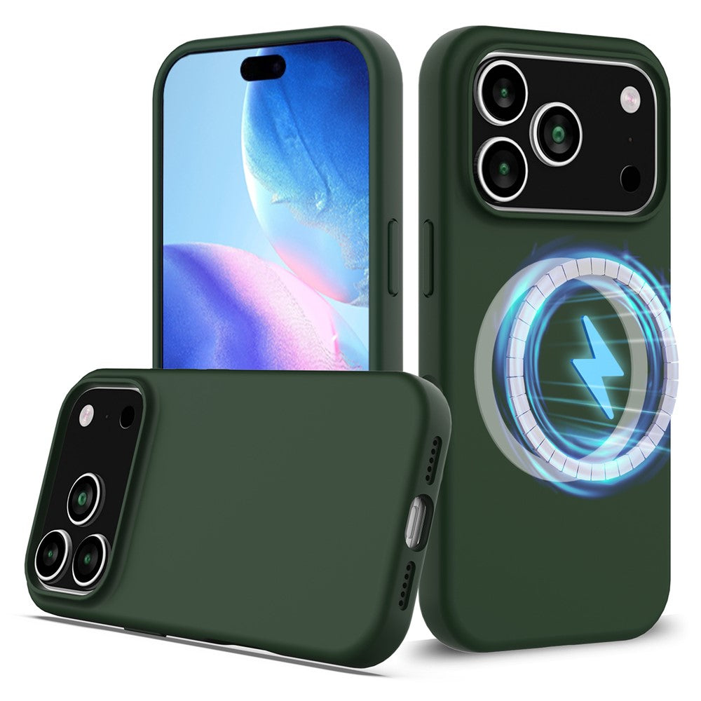 Силиконов, зелен кейс за iPhone 17 Pro Max - поддържа MagSafe