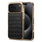 Силиконов, черен кейс за iPhone 17 Pro Max - гръб от естествена кожа, поддържа MagSafe