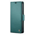 Кожен, зелен калъф - преден капак със закопчаване, RFID защита за iPhone 14 Pro Max