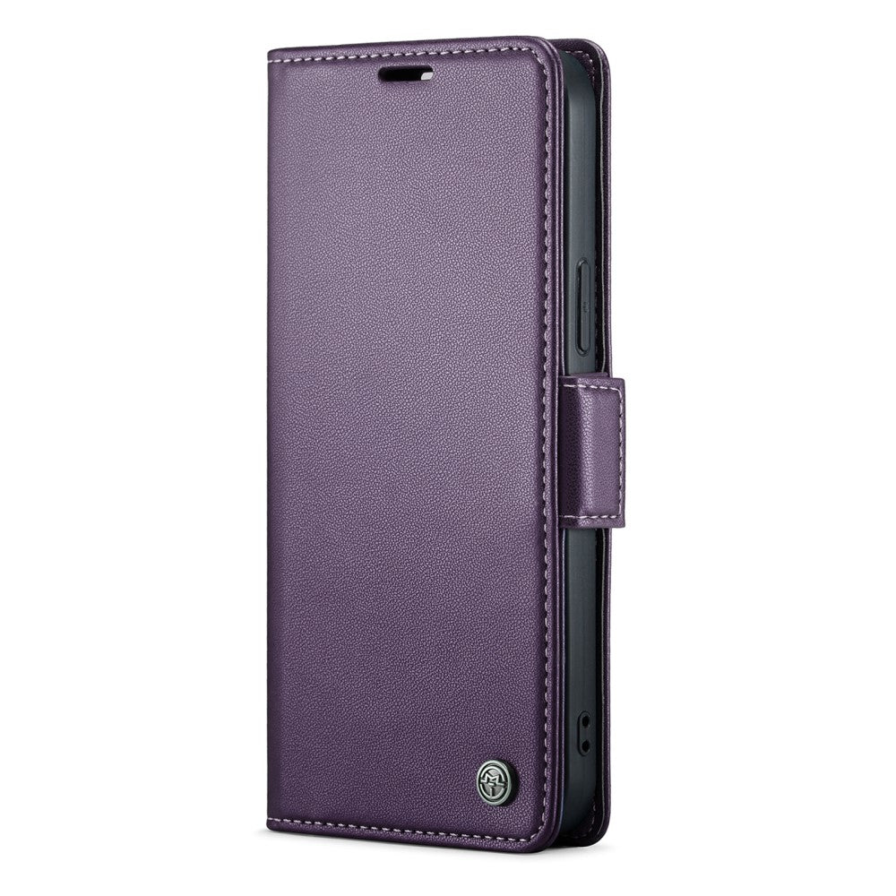 Кожен, лилав калъф - преден капак със закопчаване, RFID защита за iPhone 14 Pro Max