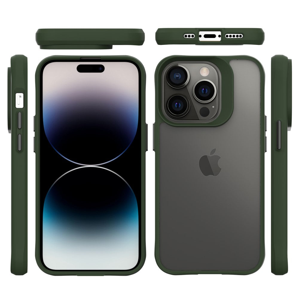 Силиконов, зелен кейс - удароустойчив, с прозрачен гръб за iPhone 15 Pro Max