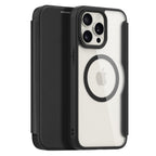 Кожен, черен калъф - преден капак, с прозрачен гръб, MagSafe за iPhone 15 Pro Max