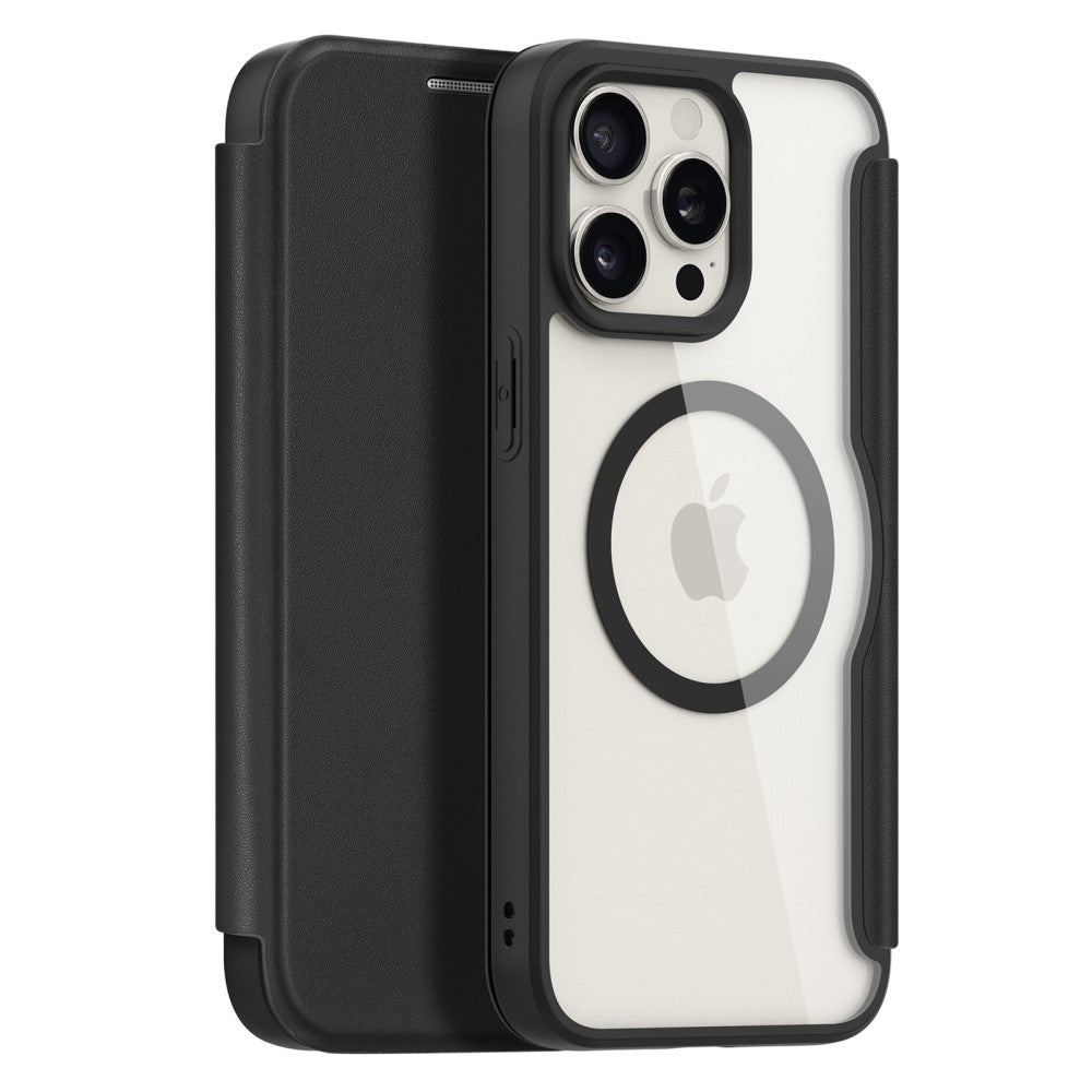 Кожен, черен калъф - преден капак, с прозрачен гръб, MagSafe за iPhone 15 Pro Max