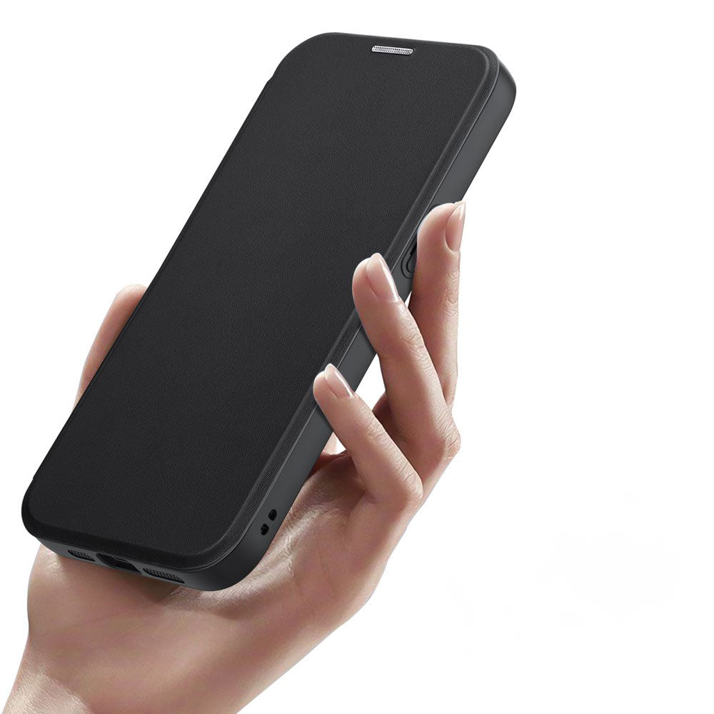 Кожен, черен калъф - преден капак, с прозрачен гръб, MagSafe за iPhone 15 Pro Max