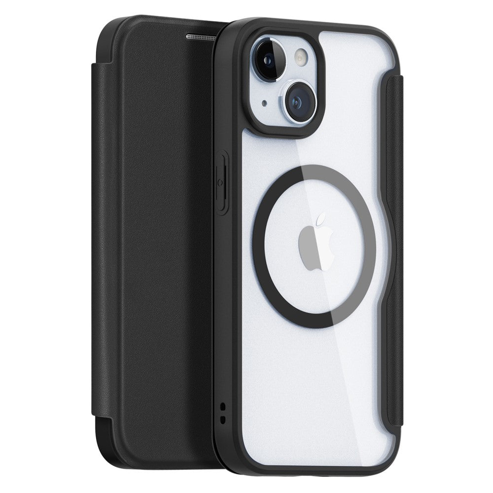 Кожен, черен калъф - преден капак, с прозрачен гръб, MagSafe за iPhone 15