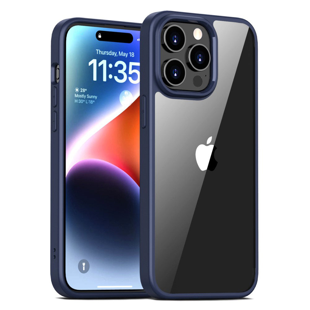 Силиконов, син кейс - тънък, удароустойчив, с прозрачен гръб за iPhone 15 Pro Max