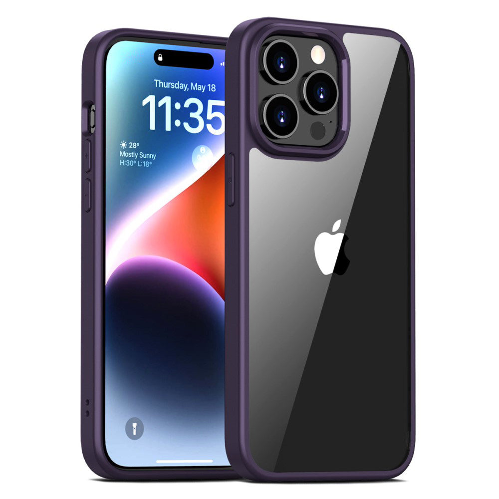 Силиконов, лилав кейс - тънък, удароустойчив, с прозрачен гръб за iPhone 15 Pro Max