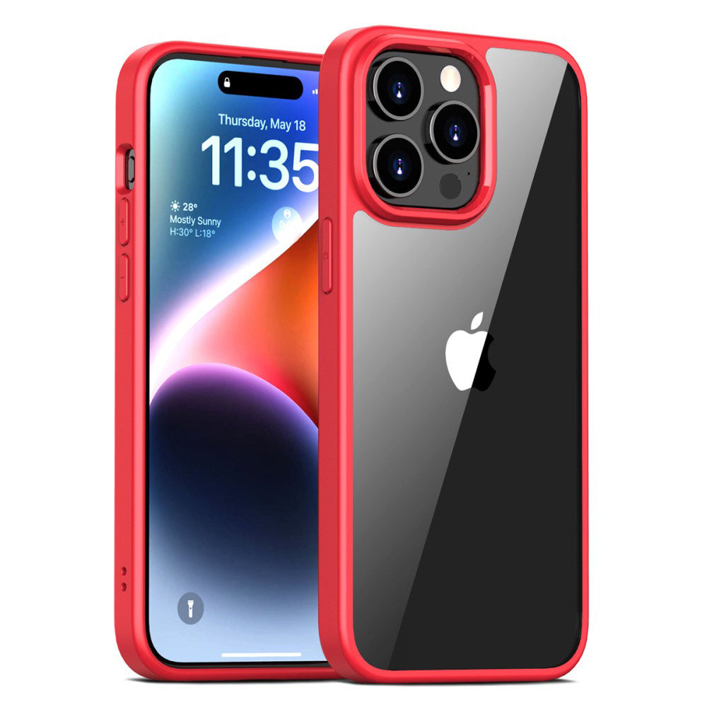 Силиконов, червен кейс - тънък, удароустойчив, с прозрачен гръб за iPhone 15 Pro Max