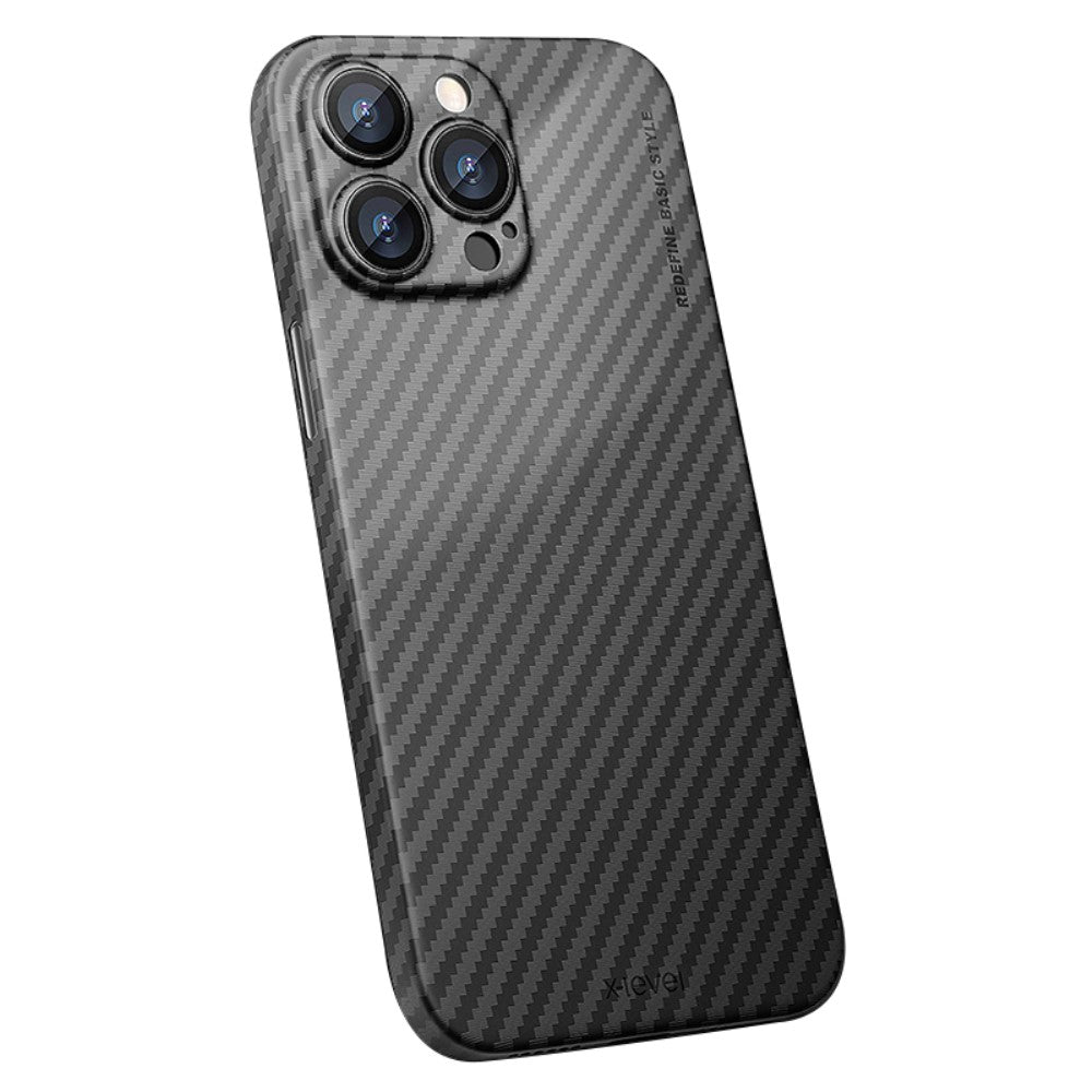 Черен, пластмасов кейс - карбонов десен, ултра тънък за iPhone 15 Pro Max
