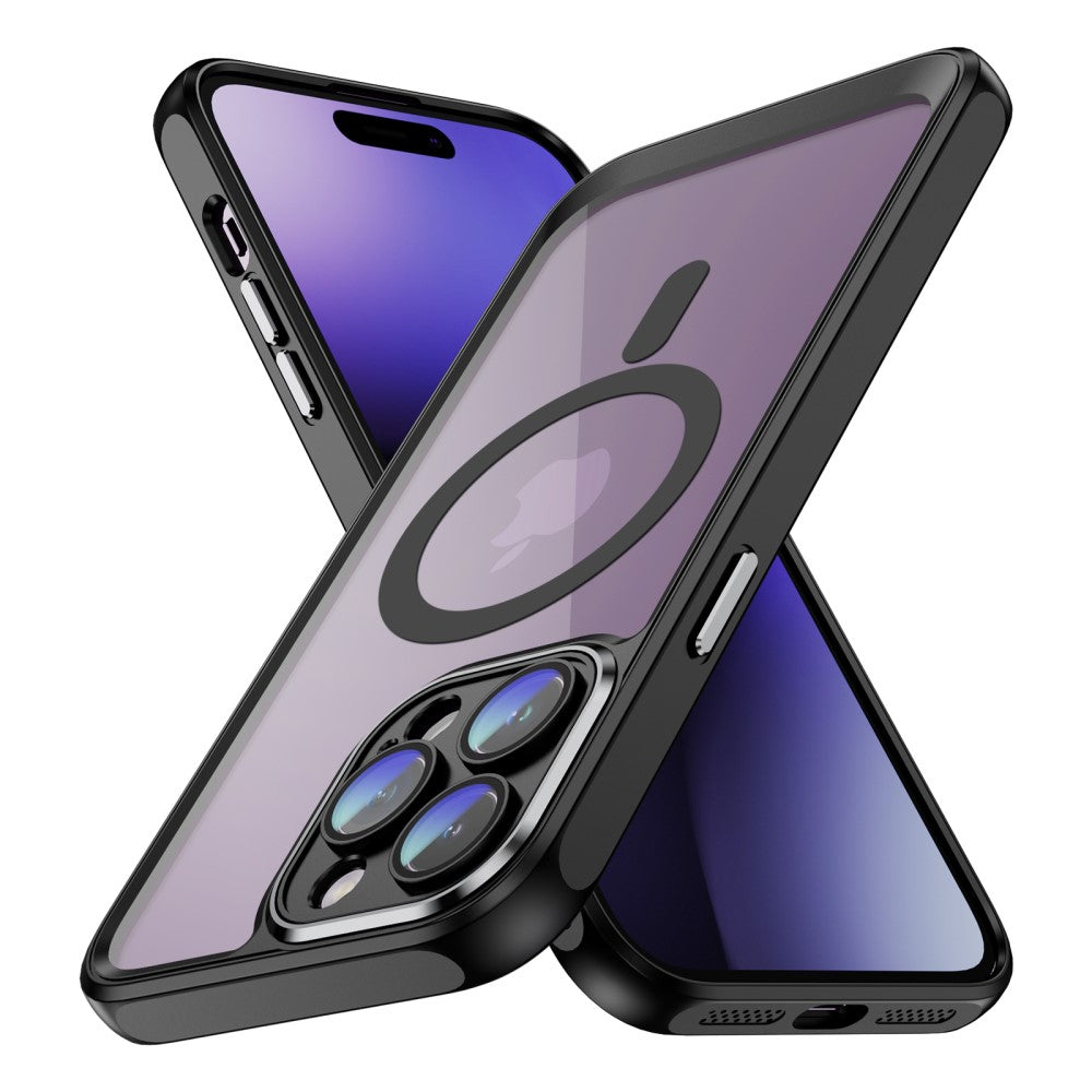 Силиконов, черен кейс - удароустойчив, с протектор за камера за iPhone 15 Pro