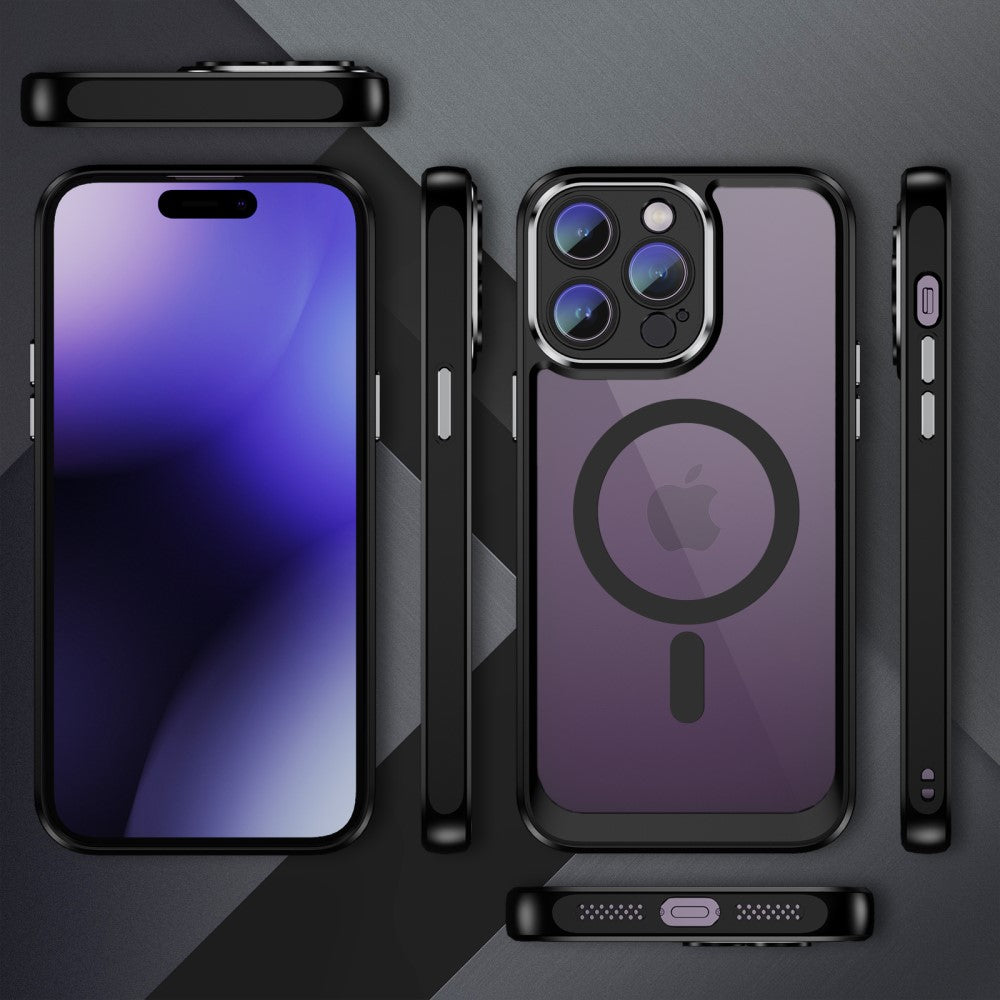 Силиконов, черен кейс - удароустойчив, с протектор за камера за iPhone 15 Pro
