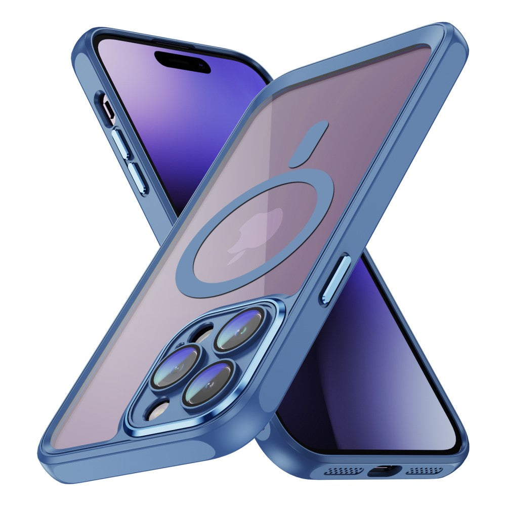 Силиконов, син кейс - удароустойчив, с протектор за камера за iPhone 15 Pro Max