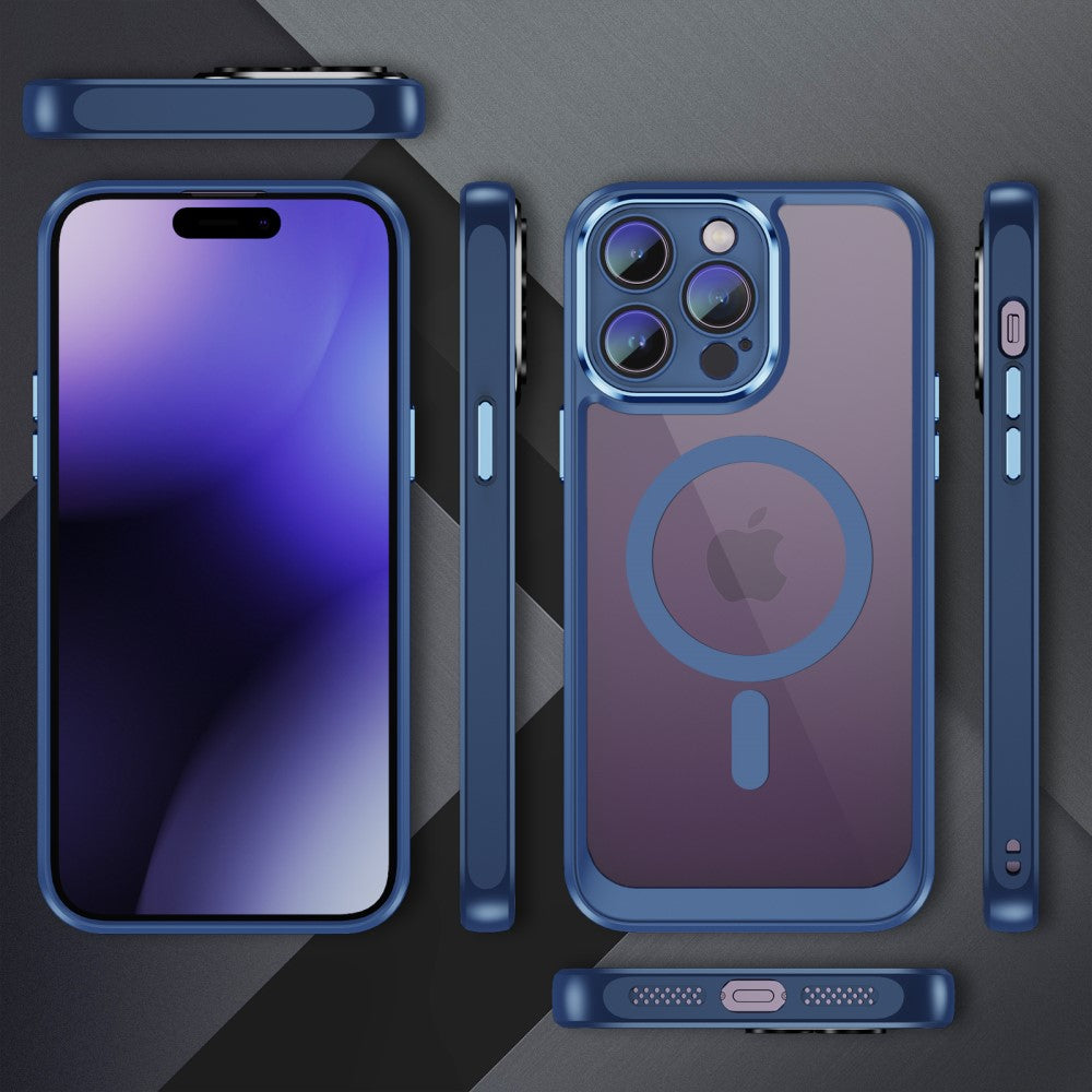 Силиконов, син кейс - удароустойчив, с протектор за камера за iPhone 15 Pro Max