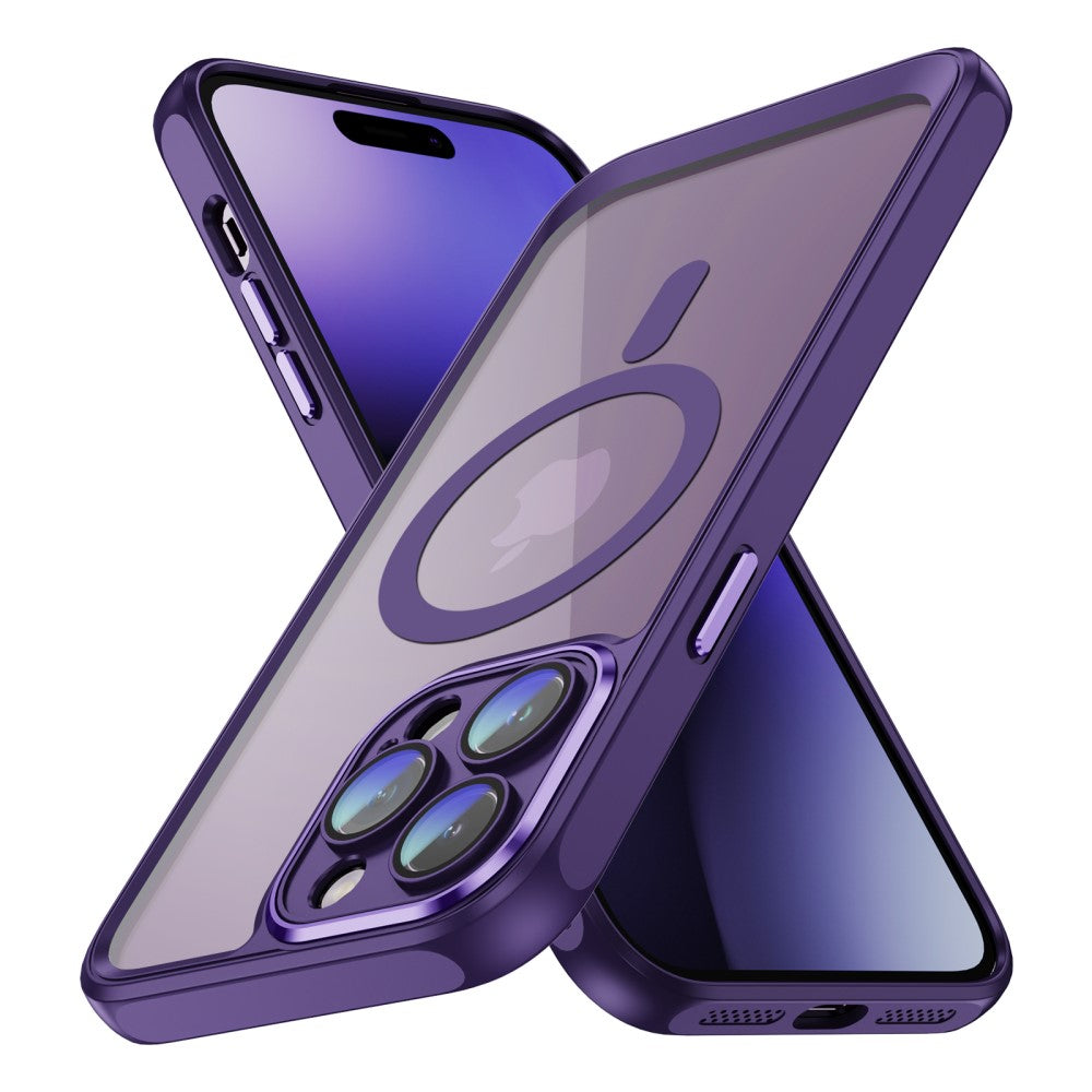 Силиконов, лилав кейс - удароустойчив, с протектор за камера за iPhone 15 Pro Max