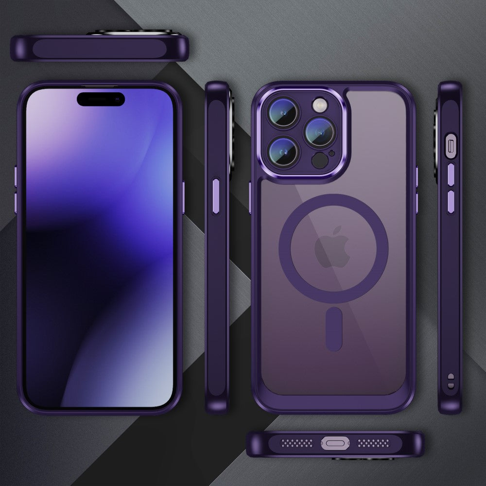 Силиконов, лилав кейс - удароустойчив, с протектор за камера за iPhone 15 Pro