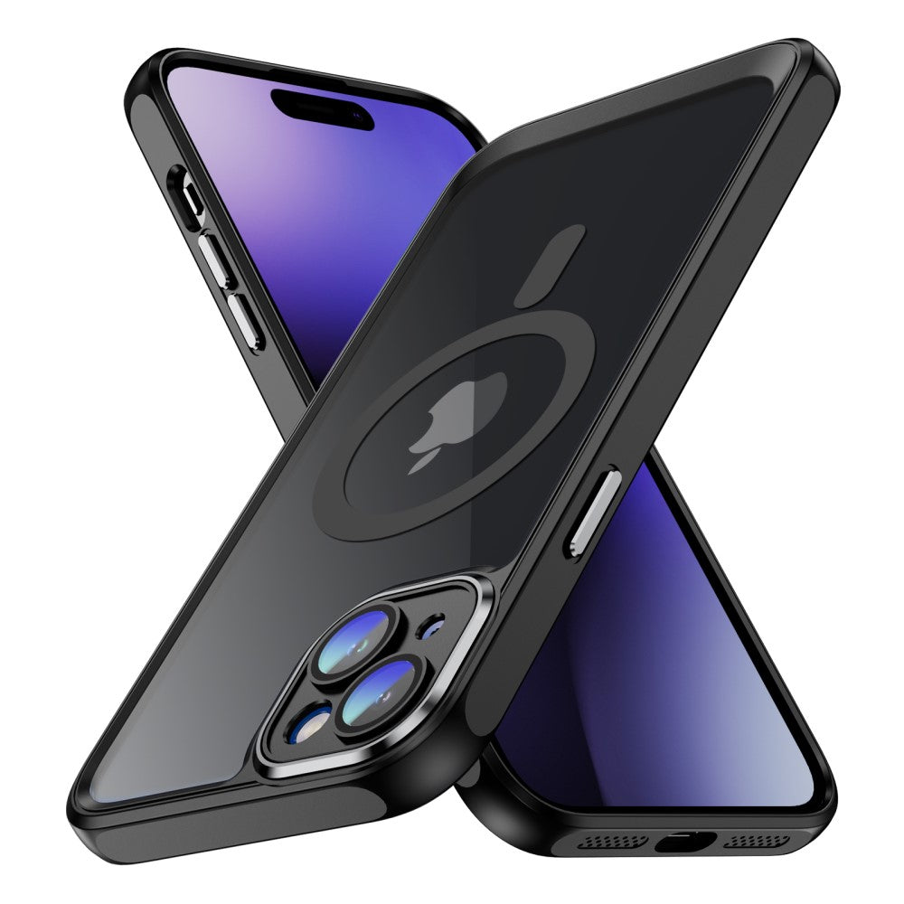 Силиконов, черен кейс - удароустойчив, с протектор за камера за iPhone 15 Plus