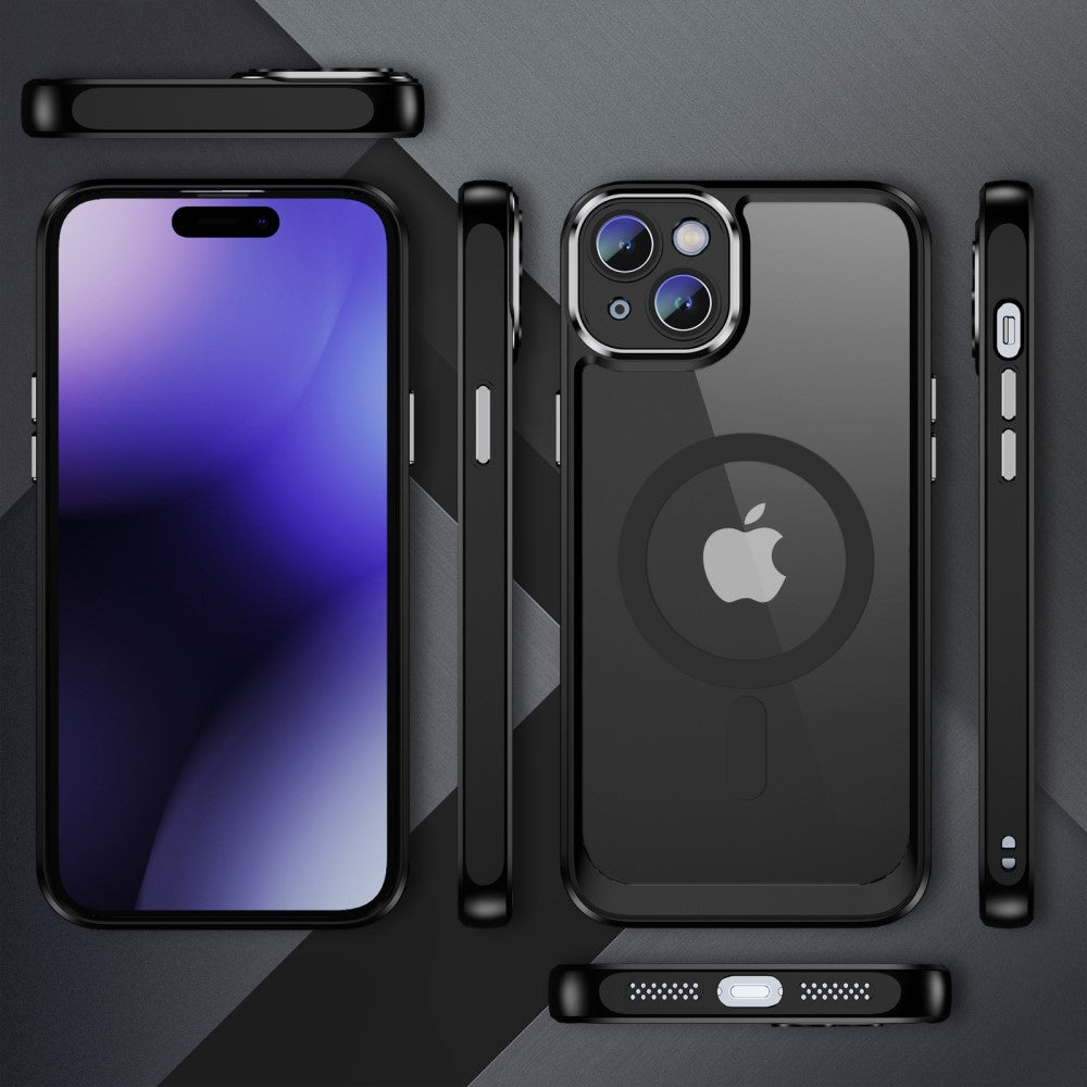 Силиконов, черен кейс - удароустойчив, с протектор за камера за iPhone 15 Plus