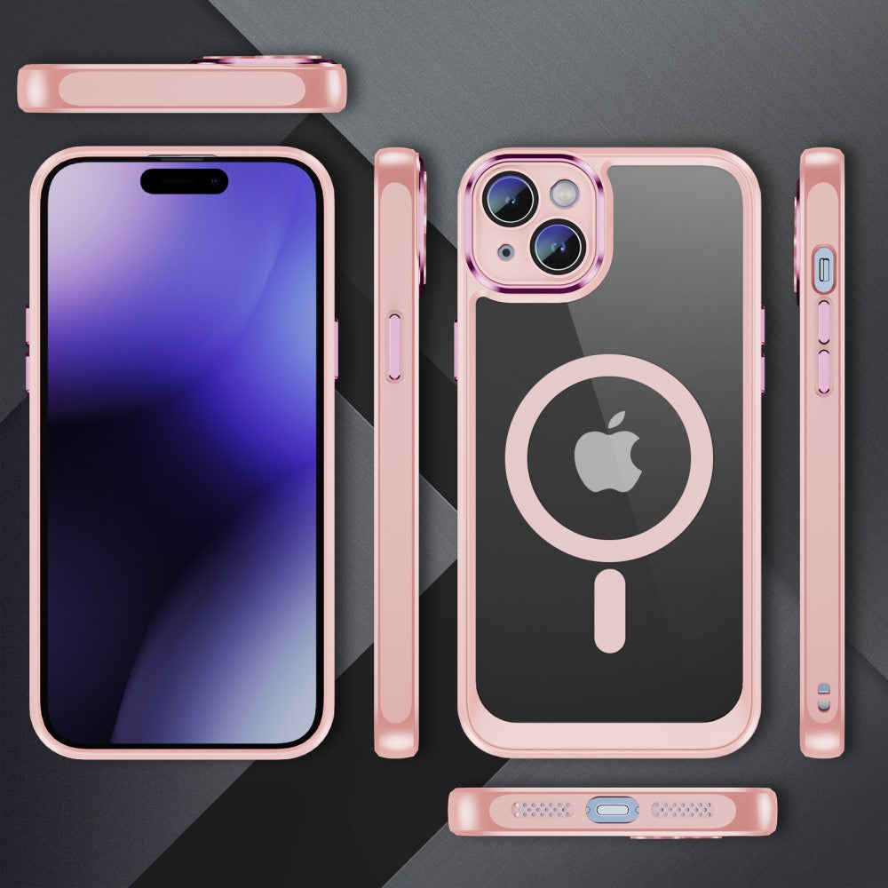Силиконов, светлорозов кейс - удароустойчив, с протектор за камера за iPhone 15
