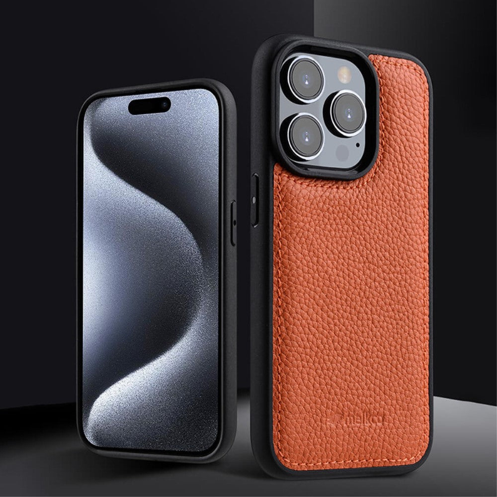 Силиконов, черен кейс - гръб от естествена кожа за iPhone 15 Pro Max