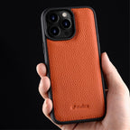 Силиконов, черен кейс - гръб от естествена кожа за iPhone 15 Pro Max