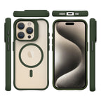 Силиконов, зелен кейс - удароустойчив, с прозрачен гръб, MagSafe за iPhone 15 Pro Max