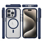 Силиконов, син кейс - удароустойчив, с прозрачен гръб, MagSafe за iPhone 15 Pro Max