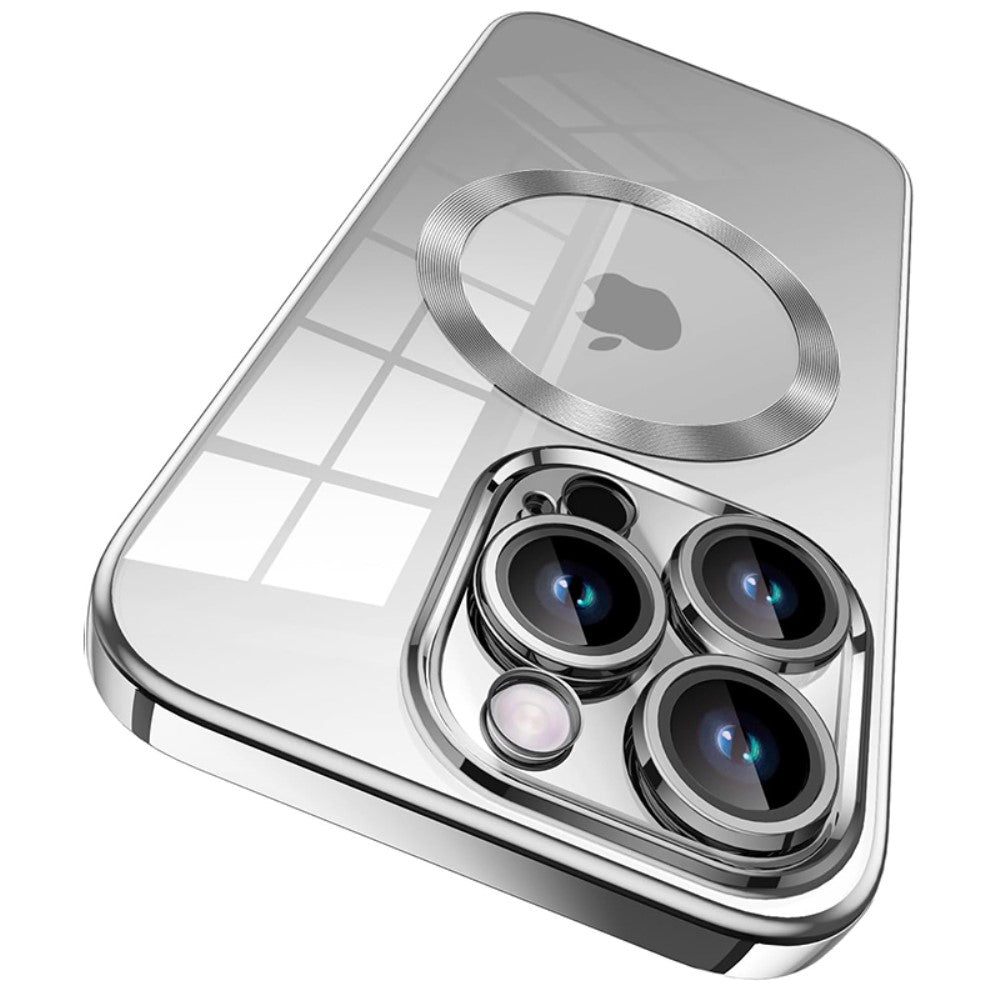 Силиконов, сребрист калъф - протектор за камера, поддържа MagSafe за iPhone 15 Pro
