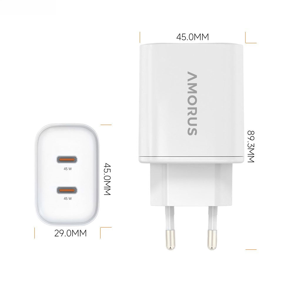 45W PD Quick Charge адаптер, GaN зарядно с два USB порта, зарядно за iPhone / iPad
